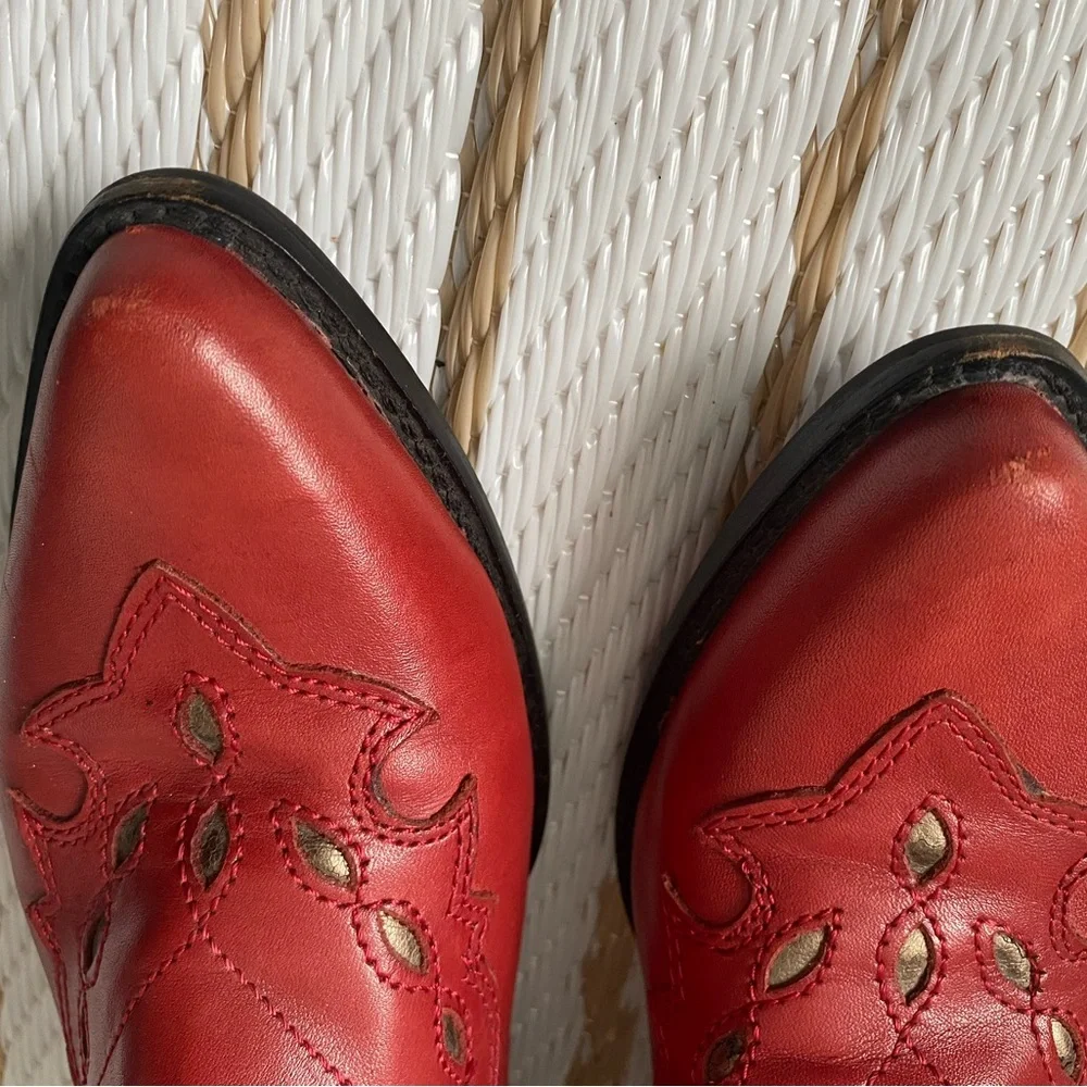 Reba Red Leather Cowgirl Ankle Boots Size 8 - Picture 4 of 9